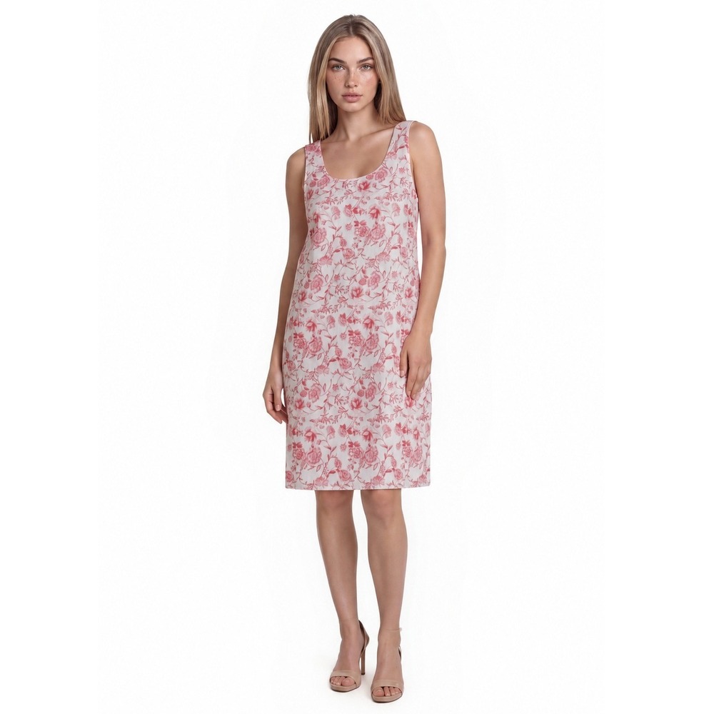 Cynthia Rowley Dress Womens Size XL White Red Pink Floral Toile 100% Linen Shift